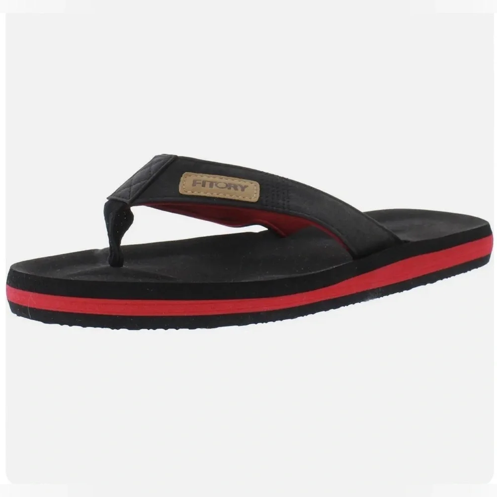 NEW‎ FITORY Mens Black Open Toe Slip On Thong Sandals - Size 10